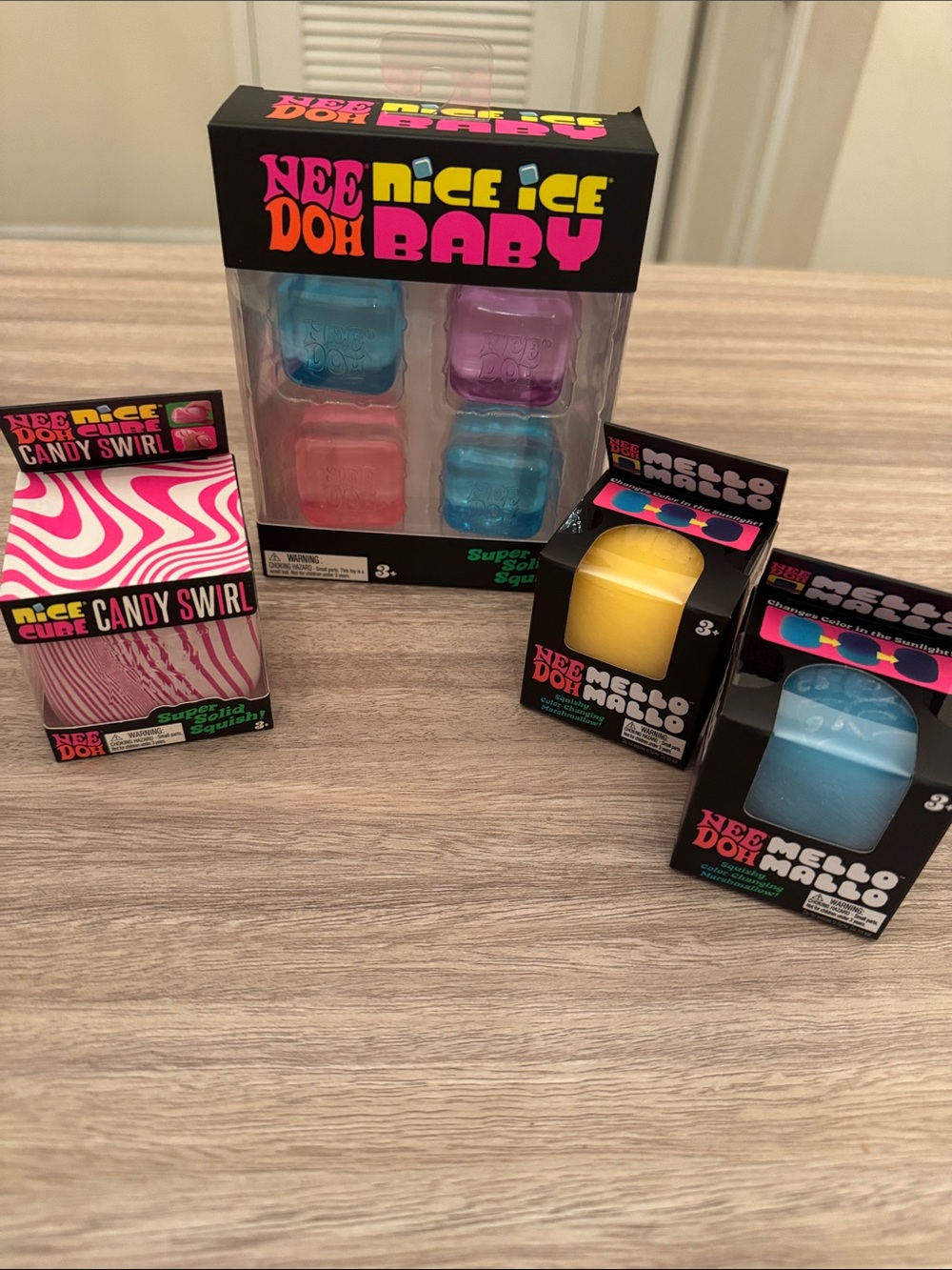 Nee Doh Nice Ice Baby & Mello Mallo Color Changing&nice cube swirl Set of 4. NEW